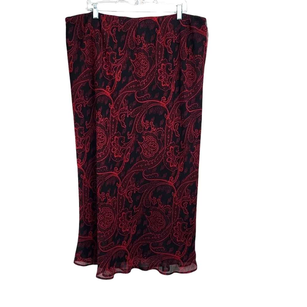 Maxi Skirt red black paisley floral sheer overlay whimsigoth Dark Romance 3X - Picture 1 of 4